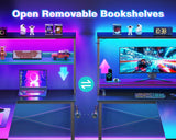 AODK L Shaped Desk Gaming Desk with LED Light & Power Outlet, 53 Inch Reversible L Shaped Computer Desk with Shelf, Corner Desk with Storage Bag&Hook for Home Office Desk, Black AODK