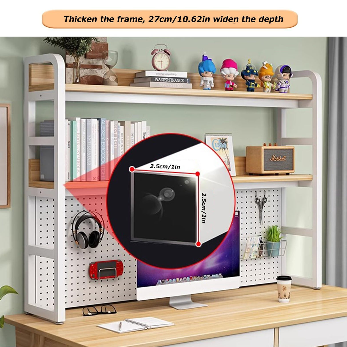 2 Tier Multifunctional Industrial Desktop Bookshelf for Home and Office Storage FPIGSHS