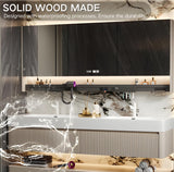 Bathroom Vanity with Double Sink, 60" Modern Bathroom Vanity Cabinet with Anti-Fog LED Mirror Cabinet, Solid Wood Floating Vanities with Dual Sink, Wall Mounted Bathroom Sink Vanity - Black Striped LUTHXAY