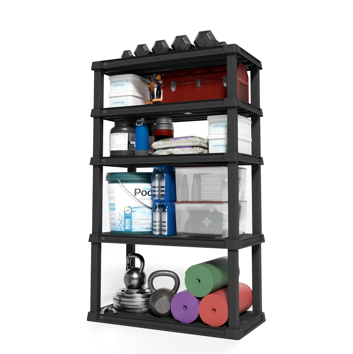 IRIS USA 5-Shelf Heavy Duty Plastic Storage Shelves, 750lb Capacity, 68" H x 36" W x 18" D, Large Modular Shelving Unit Storage Organizer for Garage, Home, Warehouse & Gym, Storage Rack - Black Iris Ohyama