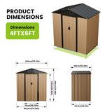6X4FT Outdoor Metal Storage Shed, Utility Tool Shed, Metal Garden Shed with Door & Lock for Patio Storage, Brown OutdoorVibe