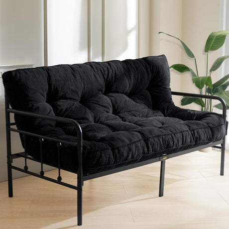 MAXYOYO 6" Futon Mattress Queen Size, Tufted Futons Sofa Couch Bed with Twisted Rope Design Edging, Thick Corded Fabric Floor Mattress for Adults, Shredded Foam Filling (Frame Not Included), Black MAXYOYO