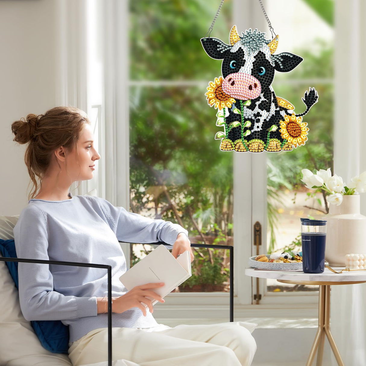 Diamond Art Painting Hanging Pendant DIY Cow 5D Special Shape Crystal Diamond Art Partial Mosaic Making Craft Wreath Ornaments, Christmas Ornaments Home wall decor window decoration Handmade Gift MVVMTOP