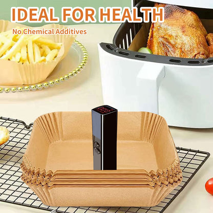 Air Fryer Liners Disposable Square, 100PCS 7.9 INCH Airfryer Liners, Natural Non-stick Parchment Paper for Air Fryer Oil-proof Water-proof, Paper liners for air fryer, Steamer, Baking, Microwave Etc