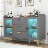 Auromie Sideboard Buffet Cabinet with 3 Drawers, Kitchen Storage Cabinet with LED Light, Coffee Bar Cabinet with Adjustable Shelf,Modern Organizer Cabinet with Door (Grey) Auromie