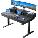 HUANUO 55 x 30 inch Electric Standing Desk with 4 Drawers, Adjustable Height Sit Stand Home Office Desk with Two Tiers, Ergonomic Adjustable Stand up Desk with Monitor Stand, Black HUANUO