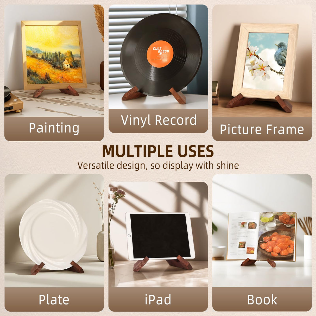 PUERSI Now Playing Vinyl Record Stand, Wooden Display Vinyl Holder Stand, Retro Now Spinning Record Accessories - Rustic Brown PUERSI