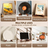 PUERSI Now Playing Vinyl Record Stand, Wooden Display Vinyl Holder Stand, Retro Now Spinning Record Accessories - Rustic Brown PUERSI