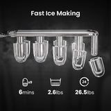 AGLUCKY Ice Makers Countertop with Handle,26.5Lbs/24H,9 Cubes in 6 Mins,2 Sizes of Bullet Ice,Portable Machine with Self-Cleaning,Perfect for Home Kitchen(Black) AGLUCKY
