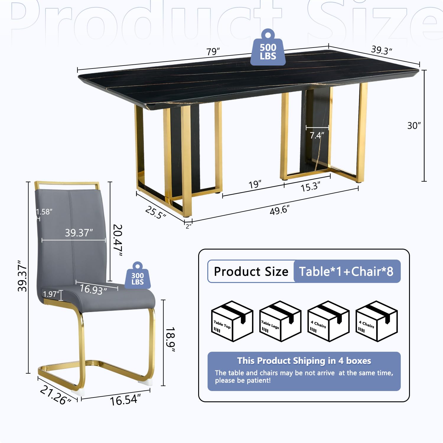 79in Dining Table Set For 10,Kitchen Table Chairs Set With Glossy Faux Mareble Table Top ,Black Rectangle Dining Room Table Set For 10,11 Piece Kitchen Table And Chairs Set For Kitcken Dining - WoodArtSupply