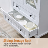 72" Tall Bookcase Set of 2 with Glass Doors, Farmhouse 3Tier Book Shelf with 2 Drawer, Arc Wood Bookshelf with Storage Cabinet, Freestanding Display Bookshelves, China Cabinet for Living Room, Office FFBCFDK