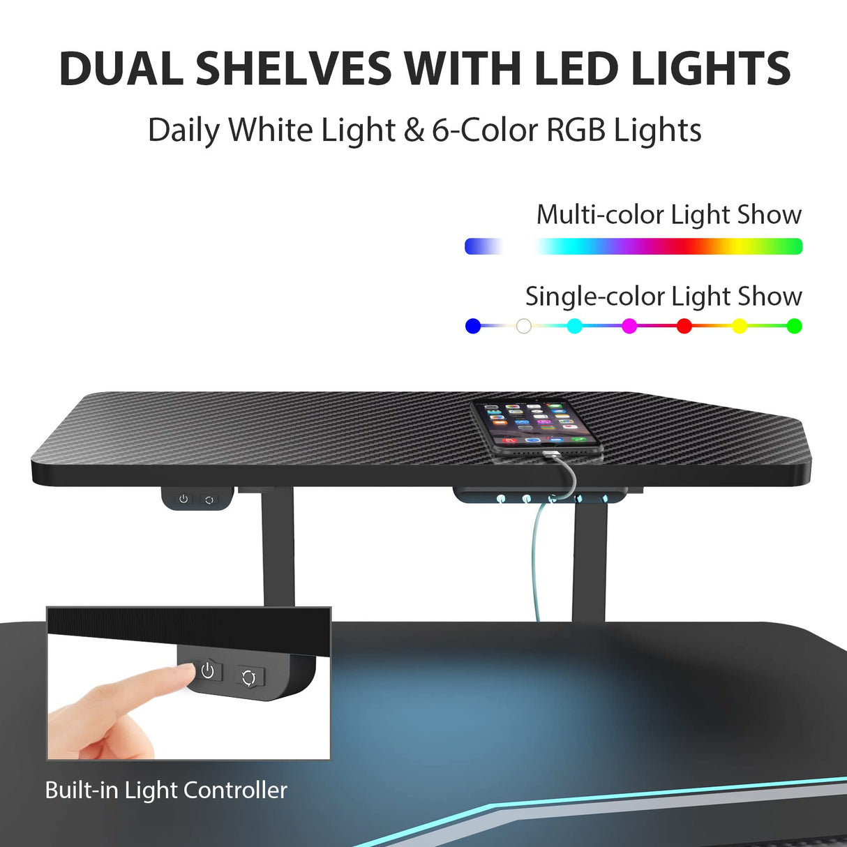 EUREKA ERGONOMIC Gaming Desk, Standing Desk Keyboard Tray, 72" Wing Shaped Music Studio Desk Electric Adjustable Height Desk Sit Stand Desk with LED Shelves, Gaming Recording Live Stream, Slot Design EUREKA ERGONOMIC
