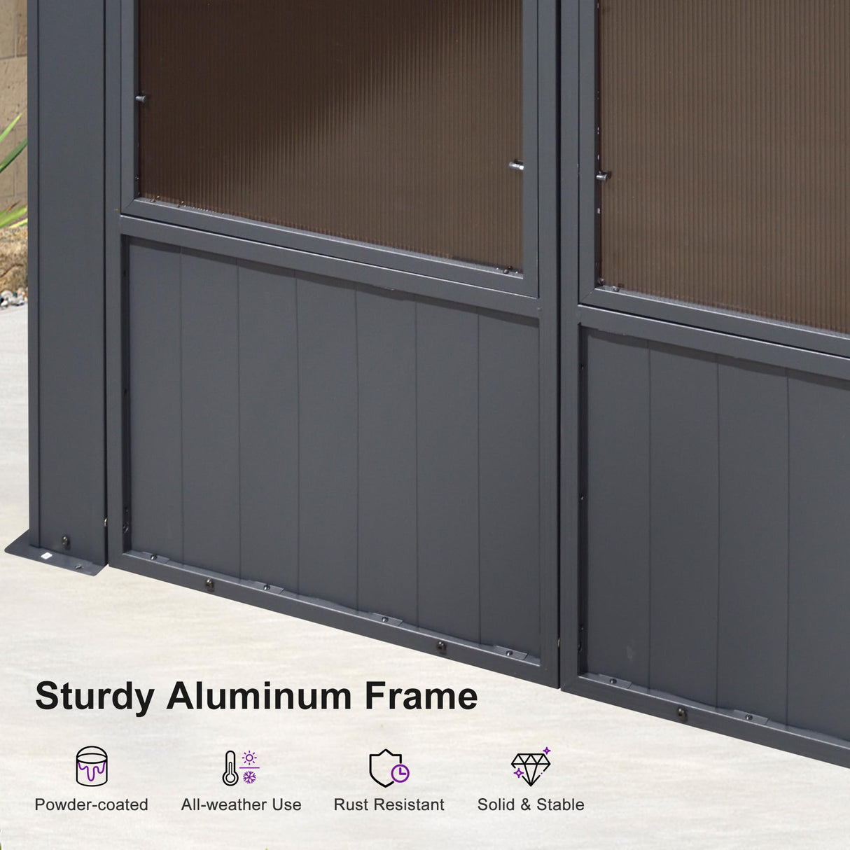 PURPLE LEAF 12' X 16' Solarium Sunroom Permanent Hardtop Screened Gazebo Galvanized Steel Double Roof Aluminum Outdoor Enclosed Gazebo for Hot Tub Lawn Deck Backyard Grey PURPLE LEAF