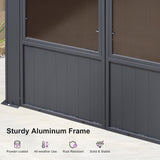 PURPLE LEAF 12' X 16' Solarium Sunroom Permanent Hardtop Screened Gazebo Galvanized Steel Double Roof Aluminum Outdoor Enclosed Gazebo for Hot Tub Lawn Deck Backyard Grey PURPLE LEAF