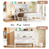 Merax Full Size Murphy Bed, Bed with USB Port and Removable Shelves on Each Side,White Merax