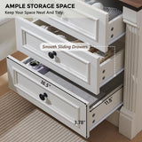 Aitjunz 26" Tall Farmhouse Nightstand Set of 2, 3 Drawers End Table w/Charging Station, 23.6" Wide Large Side Table w/Roman Column, Wood Rustic Sofa Table for Bedroom, White Aitjunz