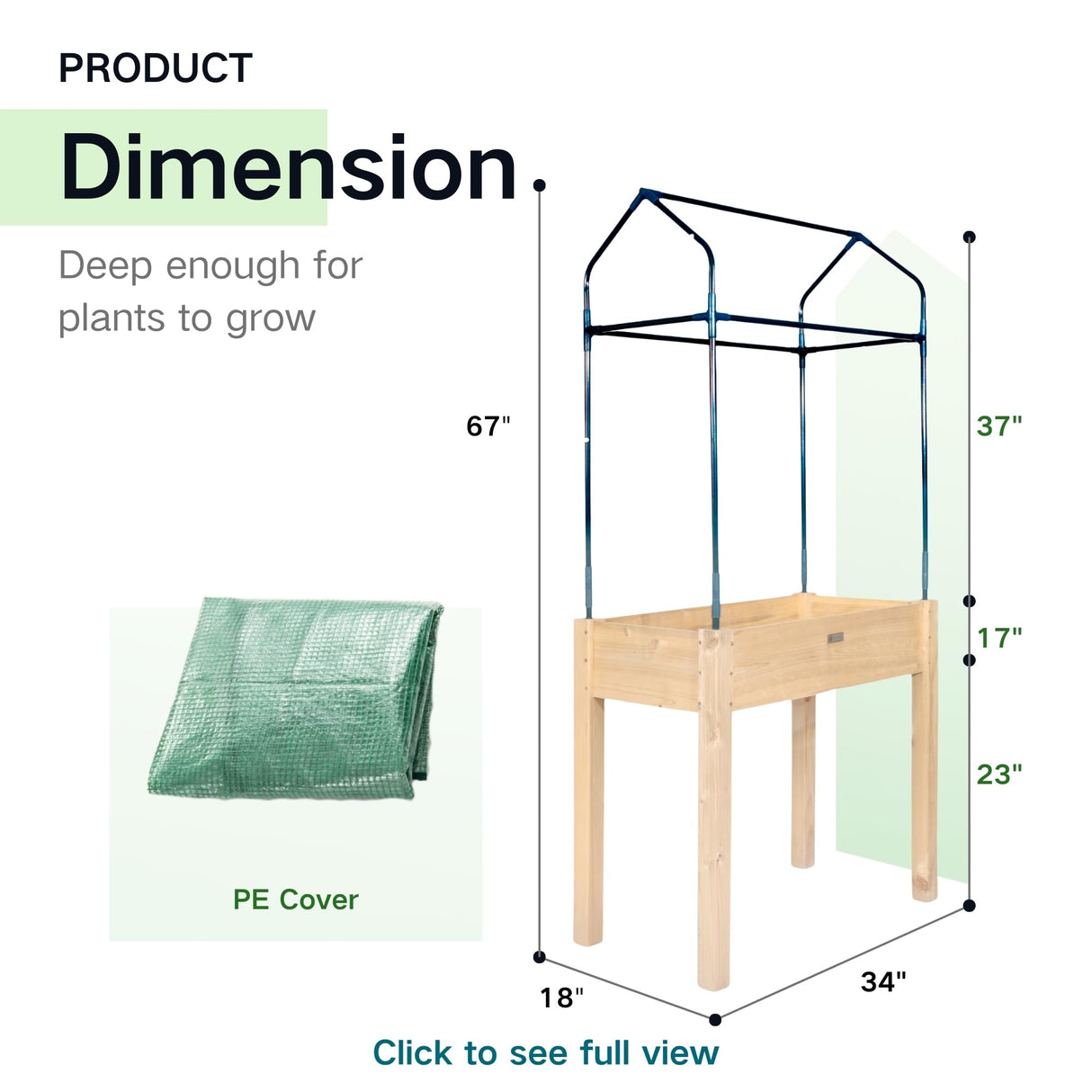 ZSYWODFO Raised Garden Bed with Greenhouse Cover,Elevated Wood Planter Box with Legs & Non-Woven Liner,34" L x18 W x 66" H Indoor Outdoor Gardening Bed for Vegetables, Herbs, Flowers ZSYWODFO