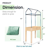 ZSYWODFO Raised Garden Bed with Greenhouse Cover,Elevated Wood Planter Box with Legs & Non-Woven Liner,34" L x18 W x 66" H Indoor Outdoor Gardening Bed for Vegetables, Herbs, Flowers ZSYWODFO