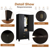 FIRMET Metal Wardrobe Closet Cabinet with Drawers,71" H Large Bedroom Armoires with Shelves and Hanging Rod,Wardrobe Storage Cabinet with 2 Doors, 1 Adjustable Shelf and 2 Drawers FIRMET