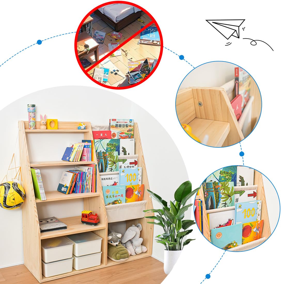 MORIMOE Solid Wood Kids’ Bookshelf & Toy Organizer – Eco-Friendly Multi-Purpose Storage Solution for Playrooms and Classrooms MORIMOE
