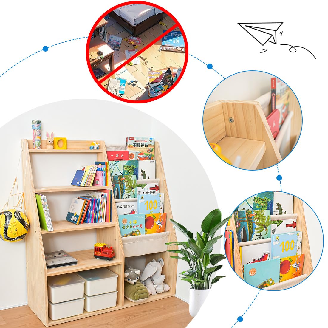 MORIMOE Solid Wood Kids’ Bookshelf & Toy Organizer – Eco-Friendly Multi-Purpose Storage Solution for Playrooms and Classrooms - WoodArtSupply