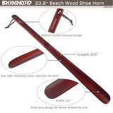 Brosisincorp Wooden Shoe Horn Long Handle For Seniors 23.6" Easy Wear Helper Shoehorns Women Kids Baby Elderly Hanging Rings Red Beech Wood Brosisincorp