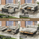 PIZZELLO 12 Pieces Outdoor Patio Furniture w/ 6" Thick Cushion, U-Shaped Sofa Set, All Weather Sectional Conversation Modular Couch for Garden, Deck, Lawn PIZZELLO