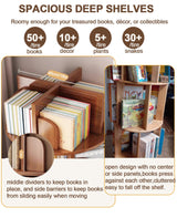 Rotating Bookshelf with Drawers On Wheel, 360° Display Spinning Corner Book Shelf Tower, 6 Tier Tall Narrow Bookshelves, Small Revolving Bookcase (Walnut, 6 Tier+Drawer) Breevia