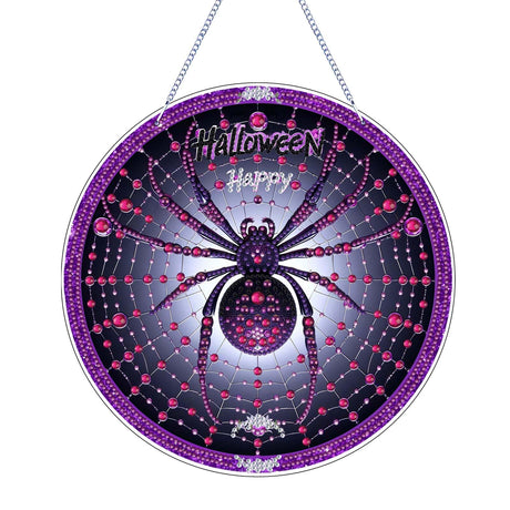Halloween Diamond Art Painting Kit, Hanging Double Sided Diamond Art Suncatchers, Horror Diamond Art Painting Crafts Gift, DIY 3D Special Gem Diamond Dot Kit for Adults, Box Package (Purple-Spider) TSRUVYL