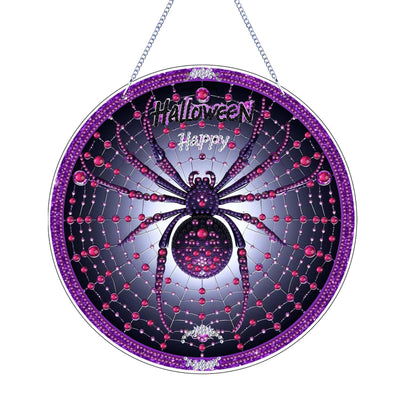 Halloween Diamond Art Painting Kit, Hanging Double Sided Diamond Art Suncatchers, Horror Diamond Art Painting Crafts Gift, DIY 3D Special Gem Diamond Dot Kit for Adults, Box Package (Purple-Spider)