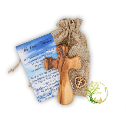 Comfort Cross | Wooden Pocket Prayer Cross | Personalized Olive Wood Cross from the Holy Land | Customized Holding Cross for Kids & Adults (Plain - No Text) - WoodArtSupply