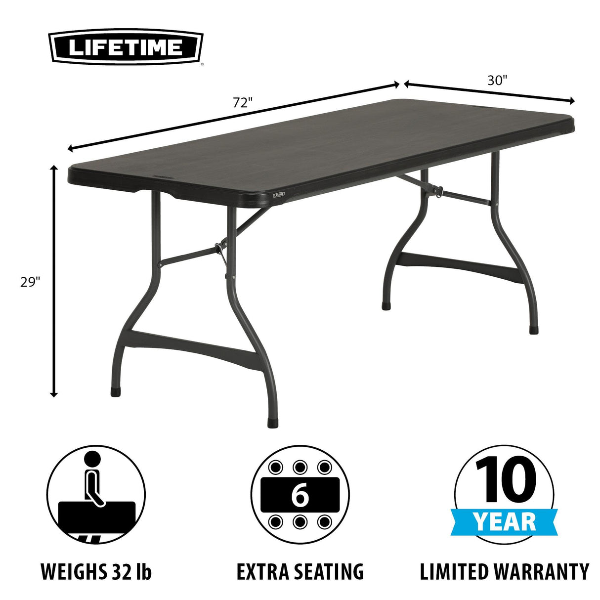 Lifetime 6-Foot Nesting Folding Table, Commercial, Black Lifetime