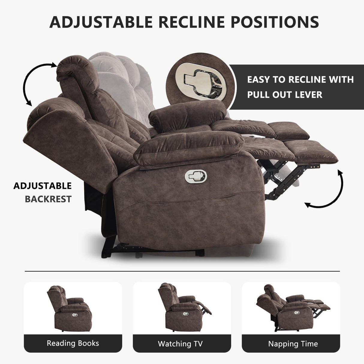 Alukang Loveseat Recliner Sofa, Manual Loveseat Reclining with Console for Living Room, RV Recliner Couch with Cup Holder/AC/USB C/USB and Drawer, Home Theater Velvet Reclining Love seat Couch (Brown) Alukang