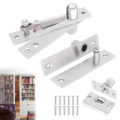 Heavy Duty Pivot Hinge Set with Door Ball Catch for Wood Door, HBL' Hidden Door Hinge for Secret Door, Swing Door, with 360 Degree Rotation, Invisible Pivot Door Hardware for Bookshelf.