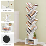Hoctieon 9 Tier Tree Bookshelf, Tall Bookcase with Drawer, Wood Book Shelf, Modern Floor Standing Bookshelves, Book Organizer Shelves for Bedroom, Living Room, Home Office, White Hoctieon