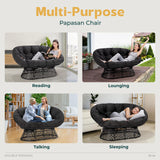 Bme Double Papasan Chair, 600lbs Capacity, Ergonomic Design, Soft Thick Fabric Cushion, Bee-Designed Frame, Durable Steel, 60", Black - Black Base Bme