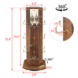 Ikee Design Free Assemble 24 Hooks Wood Hexagon 6 Sided Rotating Jewelry Display Stand Tower for Earrings,Bracelets, Keychain Earring Display Stand for Selling, Showcase, Brown Color Ikee Design