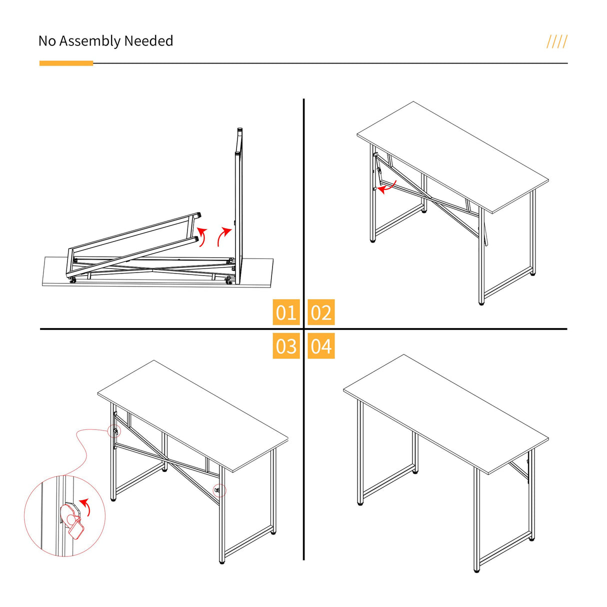 Lutown-Teen 47 inch Folding Desk No Assembly Required, Writing Gaming Computer Camping Table, Home Office Desk, Mahogany Lutown-Teen