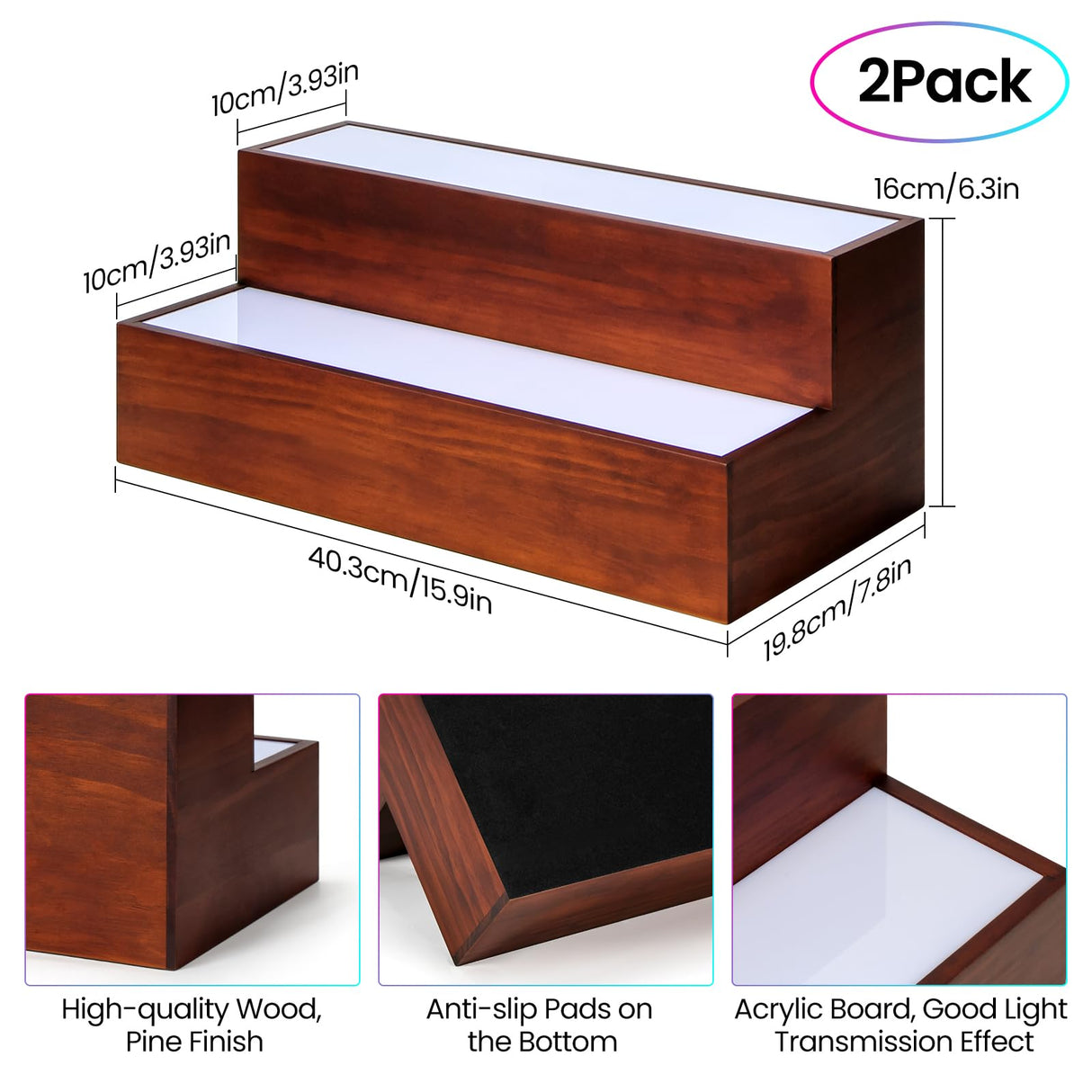 B4Life 2 Pack 16 Inch LED Lighted Liquor Bottle Display Shelf, 2 Tier LED Bar Shelves for Liquor Bottles, Bar Bottle Display Shelf, Lighted Liquor Shelf, Bar Lights for Liquor Shelves B4Life