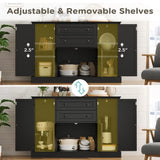 DecoFurn Farmhouse 47" Buffet Cabinet with Storage,Large Sideboard Buffet with Drawers and Adjustable Shelves, Rusitc Coffee Bar Cabinet for Kitchen, Black DecoFurn