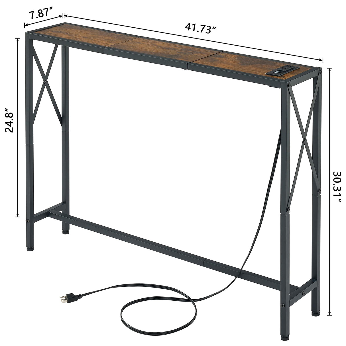 Gewudraw Console Table with 2 AC Oulets & 2 USB Ports, 41.8" Narrow Sofa Table, Entryway Table, Industrial Sofa Table for Hallway, Living Room, Bedroom, Long Console Table, 6.5 Feet Power Cord Gewudraw