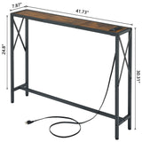 Gewudraw Console Table with 2 AC Oulets & 2 USB Ports, 41.8" Narrow Sofa Table, Entryway Table, Industrial Sofa Table for Hallway, Living Room, Bedroom, Long Console Table, 6.5 Feet Power Cord Gewudraw