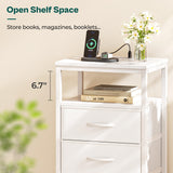 Huuger White Dresser with 5 Drawers & Charging Station, Tall Dresser for Bedroom, Tall Night Stand with PU Leather Finish, Open Shelf, Nightstand for Bedroom, Closet, Hallway, Entryway Huuger