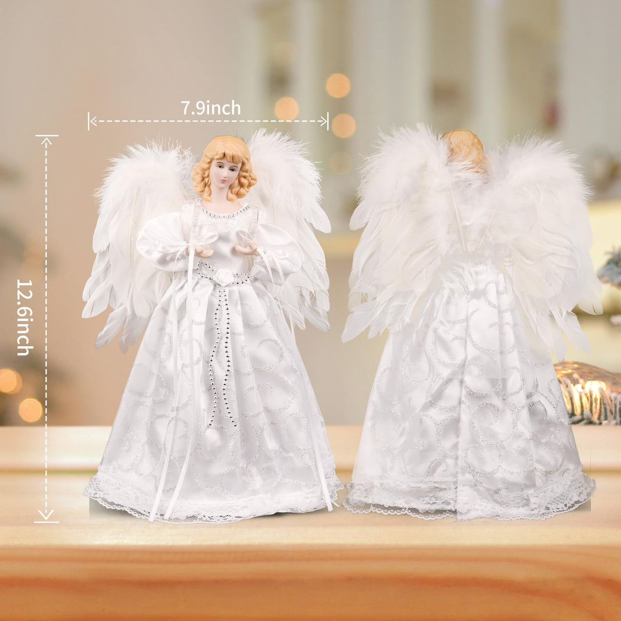 Christmas Tree Topper with Lights | 12.5 inch White Angel Tree Topper | Battery-Powered Tree Toppers Christmas Decorations Rcrirth