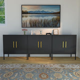 JOZZBY Buffet Cabinet with Storage, Accent Cabinet Modern Wooden Free Standing Sideboard with Adjustable Shelves, Black Side Cabinets for Living Room, Hallway, Set of 3 JOZZBY