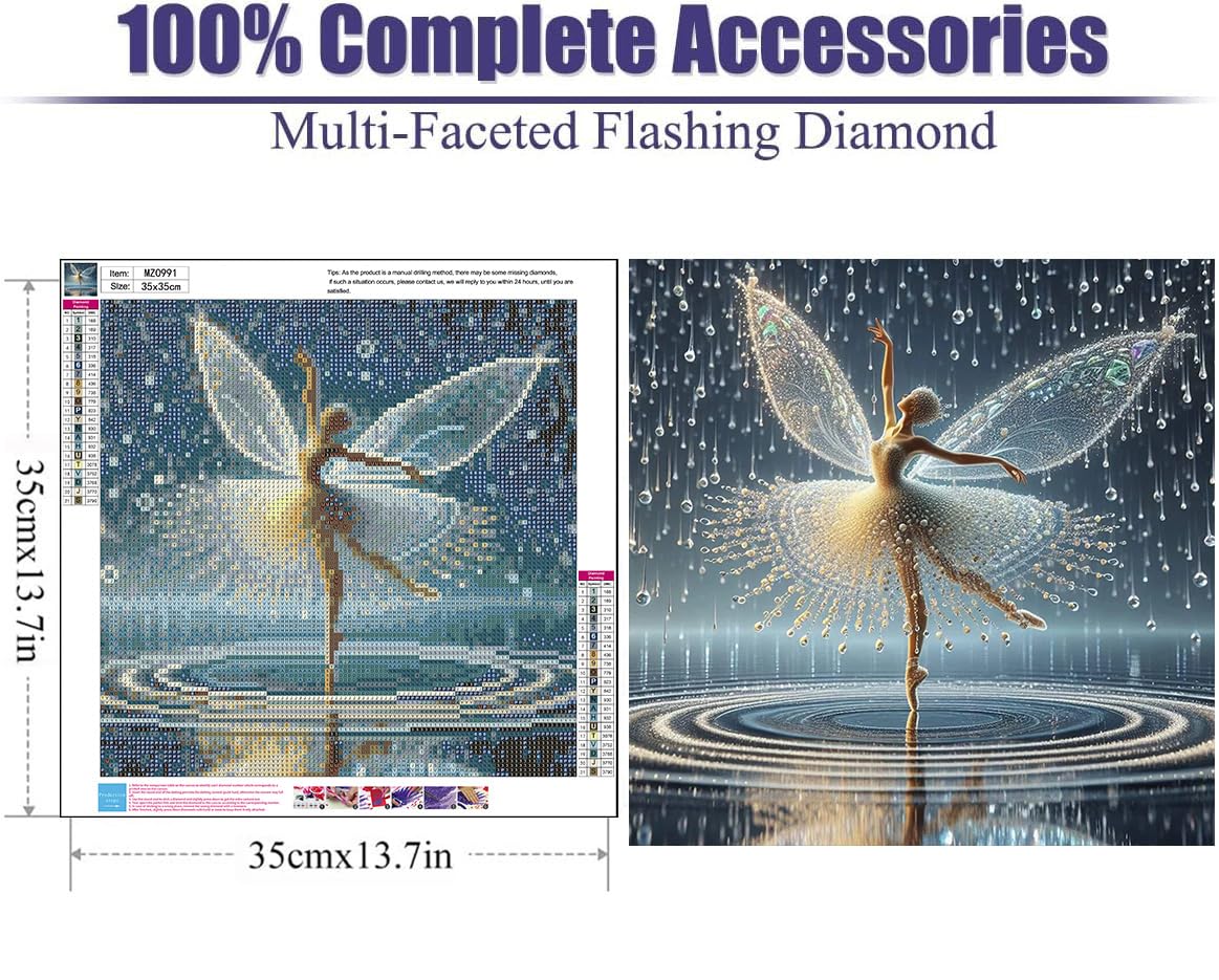 Lophomie Diamond Art Kits for Adults, 5D DIY Angel Wings Fairy Diamond Painting Kits for Adults Beginners, Diamond Dots Kits Gem Arts Crafts for Home Wall Decor 14x14 Inch Lophomie