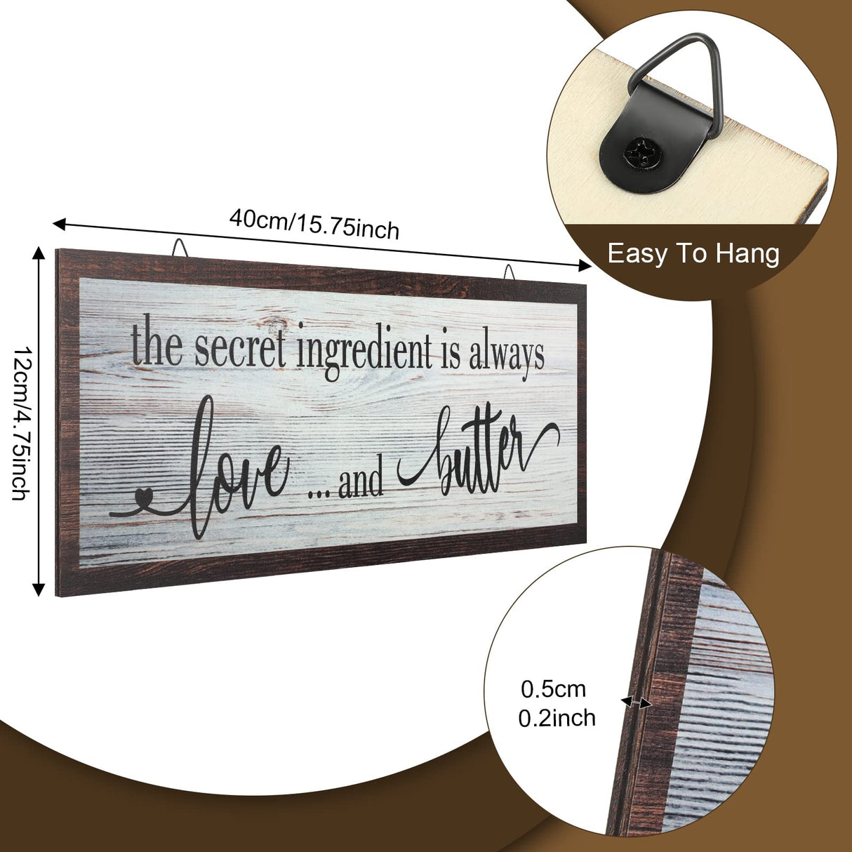 Jetec The Secret Ingredient Is Always Love and Butter Sign Funny Wood Kitchen Sign Funny Farmhouse Wall Decor Rustic Kitchen Wall Decoration, 15.7 x 4.7 Inch(White) Jetec