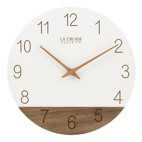 La Crosse 404-3630B 12" Sierra Wood Quartz Analog Wall Clock, White La Crosse