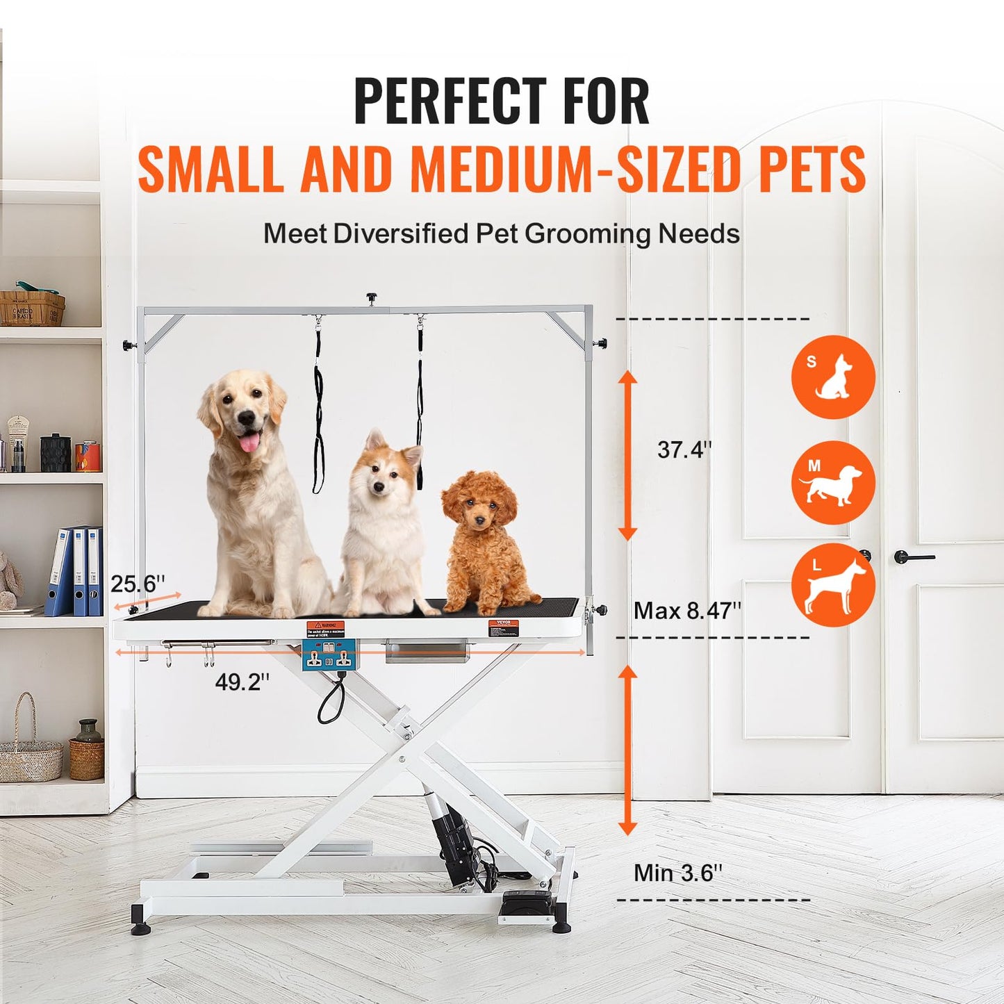 VEVOR 50" Electric Pet Grooming Table, Heavy Duty Dog Grooming Arm for Large Dogs, Height Adjustable Dog Grooming Station, Anti Slip Tabletop/Dog Grooming Station, Max Bearing 400LBS - WoodArtSupply