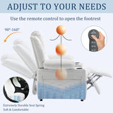 Power Recliner Chair for Adults,Upholstered Nursery Reclining Sofa Chair,Heating Point Massage Theater Seating Single Sofa with Side Pockets Table for Living Room-Grey White Alunaune